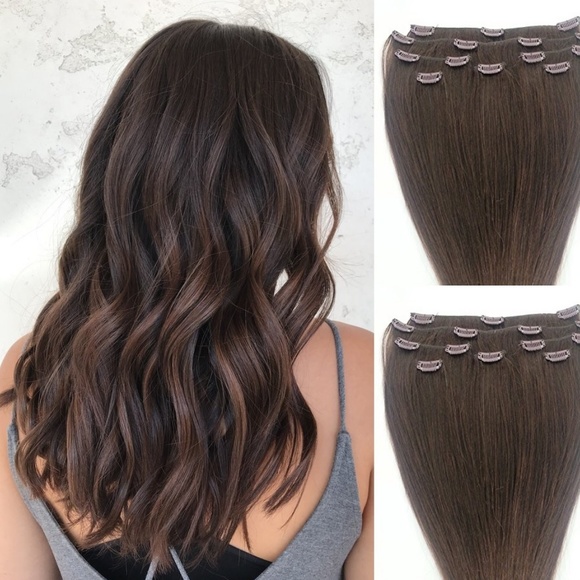 18" 100% Clip in Human Hair Extensions 7Pcs,14 clips #3